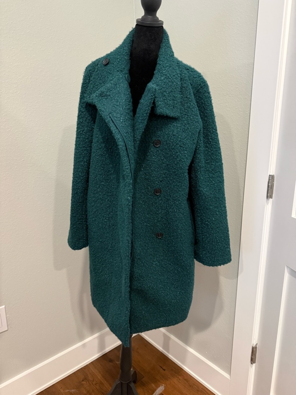 LOFT Deep Teal Bouclé Double-Breasted Pea Coat